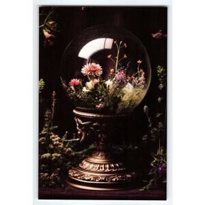4x6 Glossy Photo Floral Globe on Ornate Bronze Pedestal Still Life